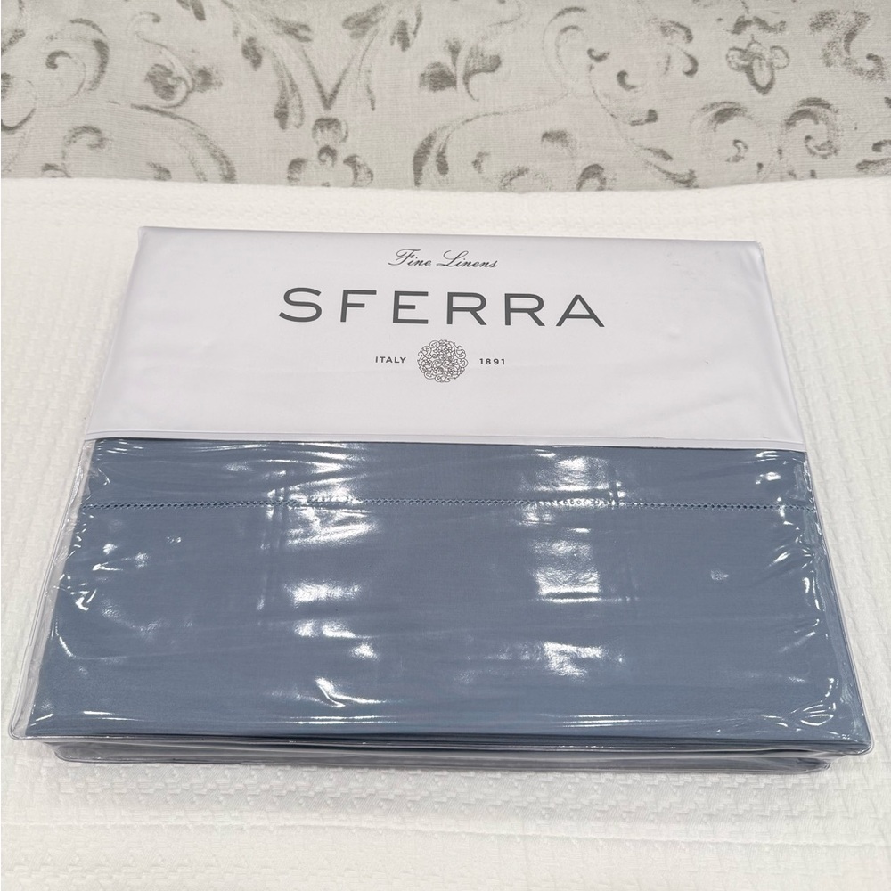 SFERRA LEONARDO PERCALE 4-PIECE CAL-KING SHEET SET IN POOLSIDE BLUE MADE ITALY
